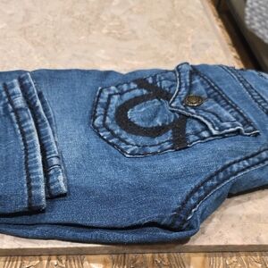 Blue Denim Jeans with Black Stitching